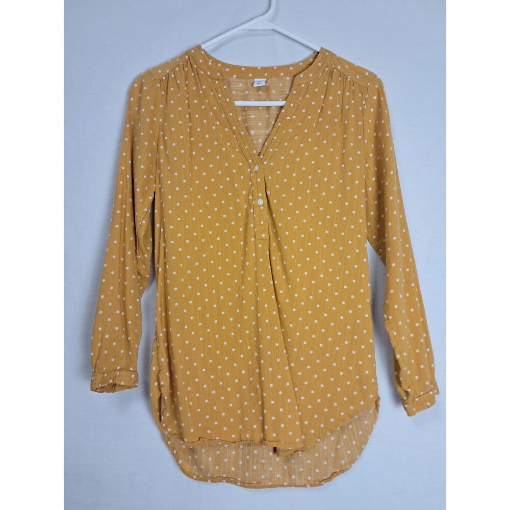 Old Navy Womens Junior XS Long Sleeve Yellow White Polka Dot Shirt Button